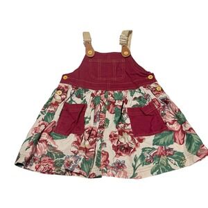Rachel's Kids Girls Burgundy Floral Pinafore Dress Size 6 Vintage Style Cotton